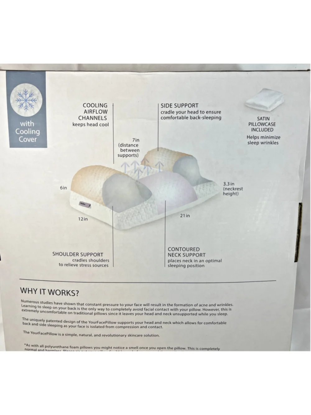 YourFacePillow Anti Aging Beauty Back Sleeper Pillow+Satin Cooling Pillowcase